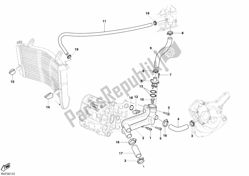All parts for the Cooling Circuit of the Ducati Superbike 749 S 2004